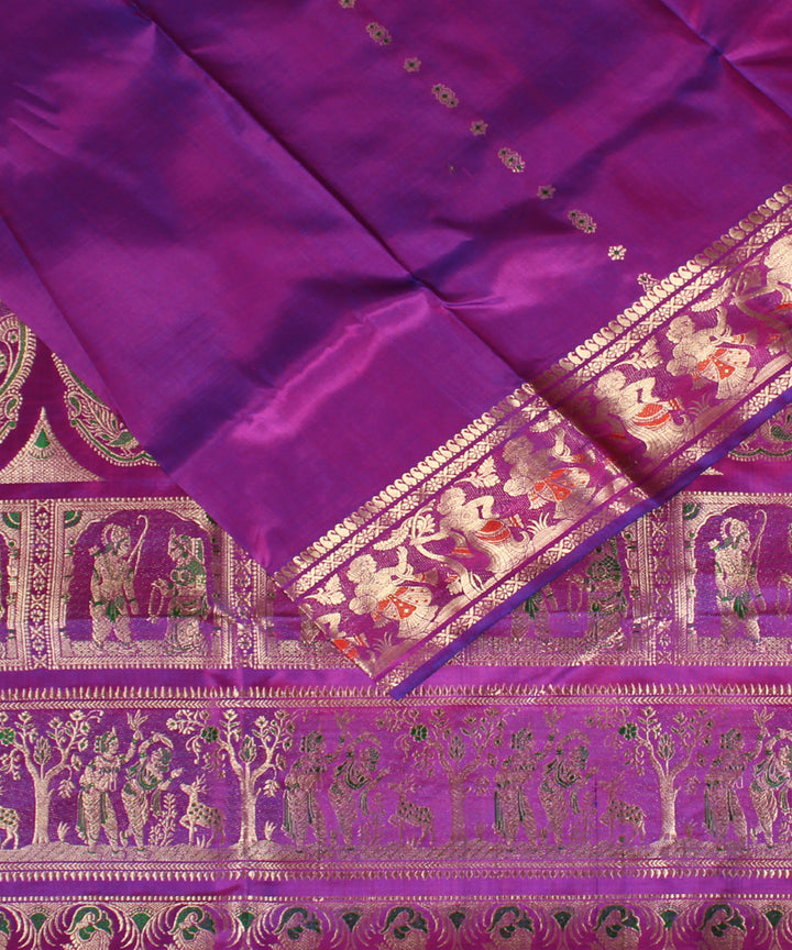 Purple pink handwoven silk baluchari saree