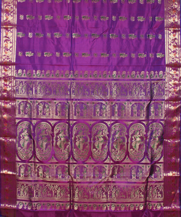 Purple pink handwoven silk baluchari saree