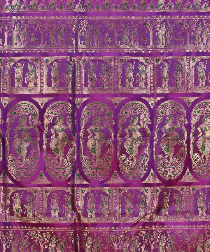 Purple pink handwoven silk baluchari saree