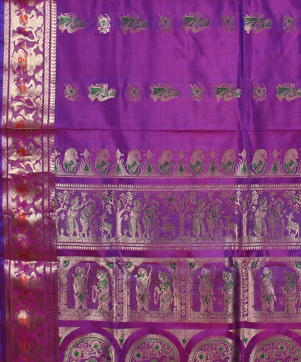 Purple pink handwoven silk baluchari saree