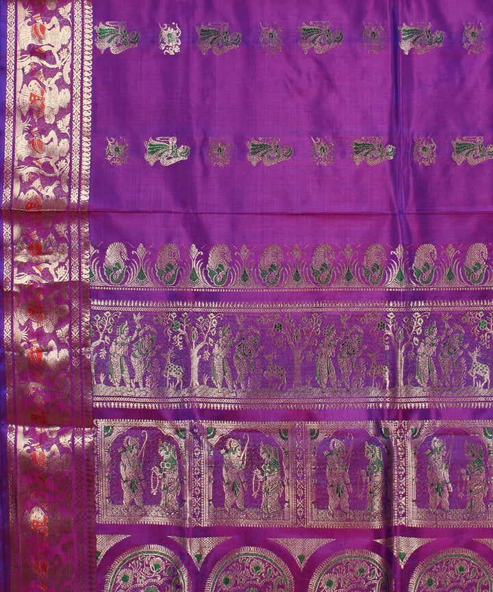 Purple pink handwoven silk baluchari saree
