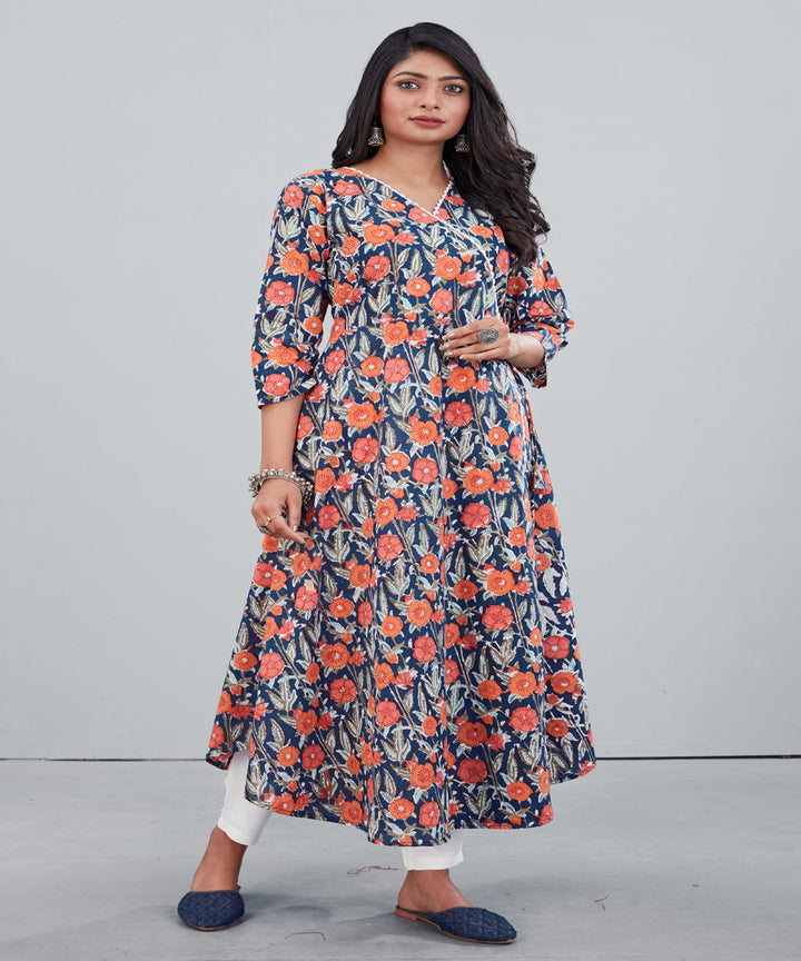 Multicolor handblock floral print mul cotton kurti