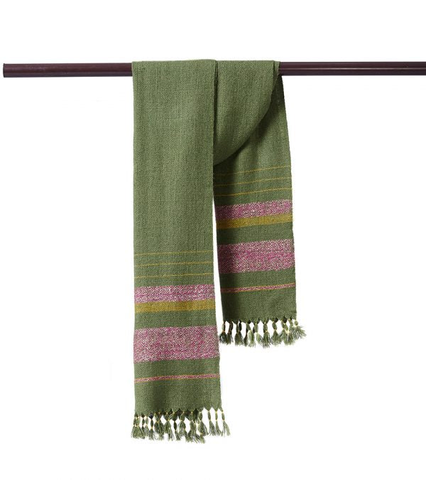 Green handwoven panchachuli wool pashmina scarf