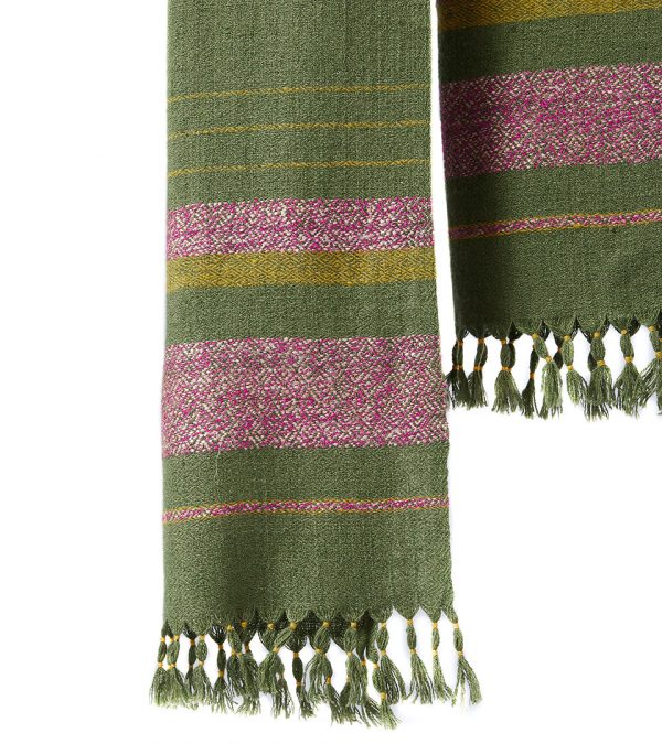 Green handwoven panchachuli wool pashmina scarf