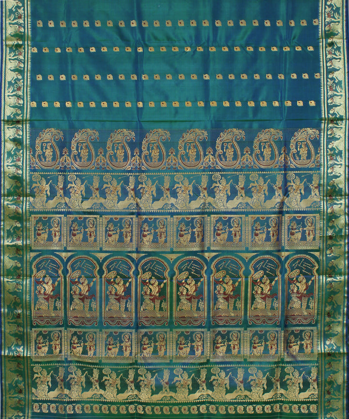 Double shade blue green handwoven silk baluchari saree