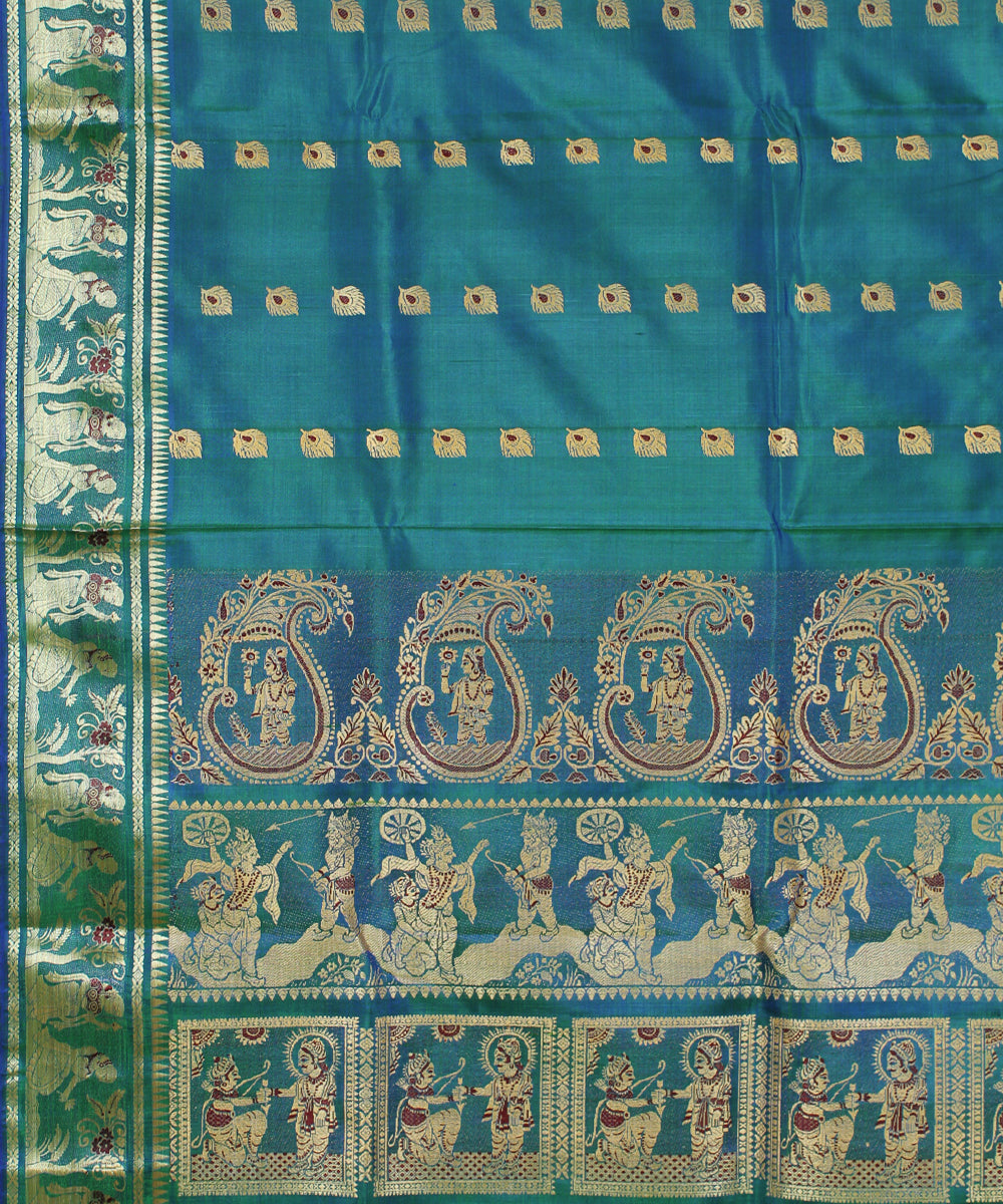 Double shade blue green handwoven silk baluchari saree