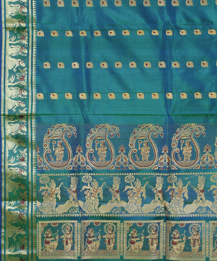 Double shade blue green handwoven silk baluchari saree