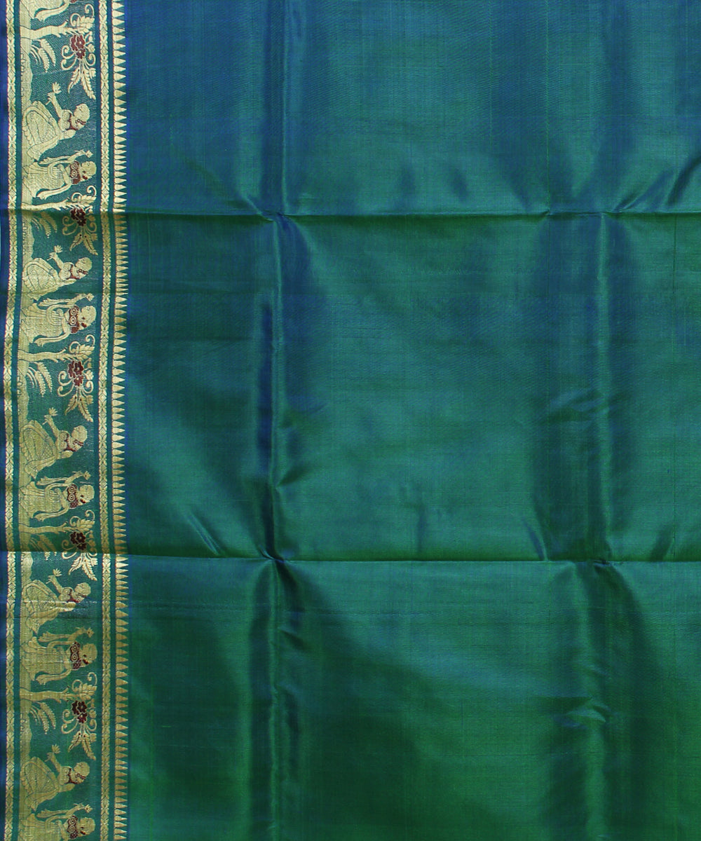 Double shade blue green handwoven silk baluchari saree