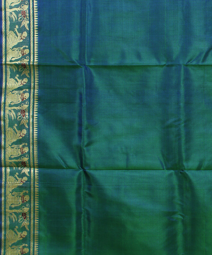 Double shade blue green handwoven silk baluchari saree