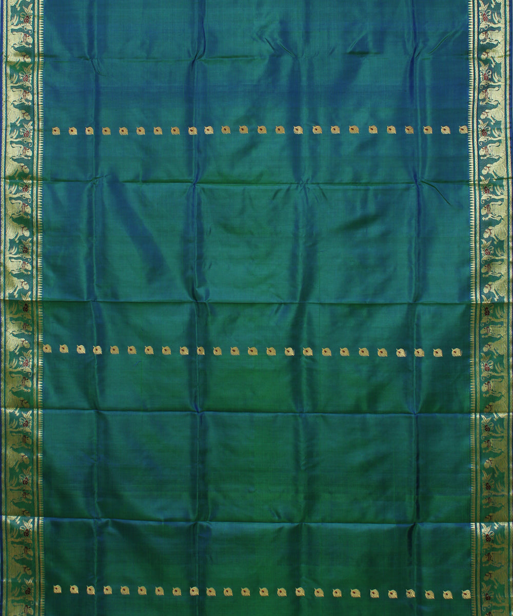 Double shade blue green handwoven silk baluchari saree