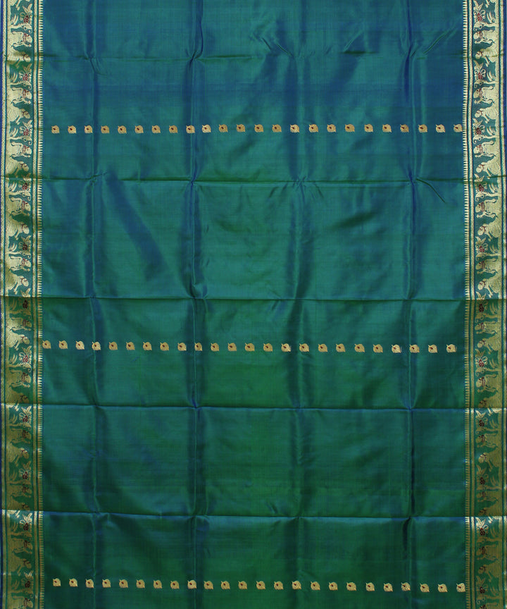 Double shade blue green handwoven silk baluchari saree