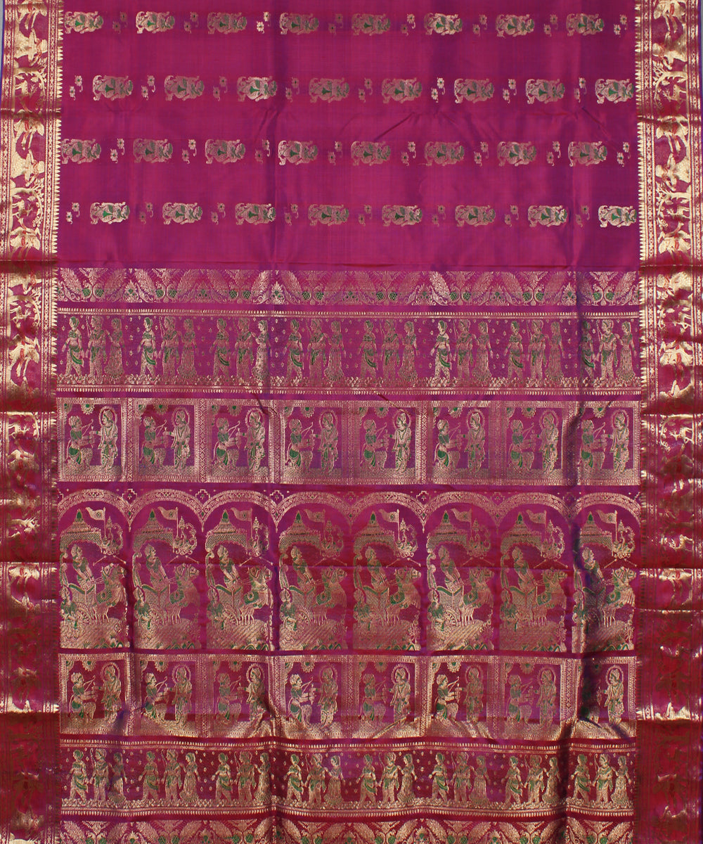 Maroon handwoven silk baluchari saree