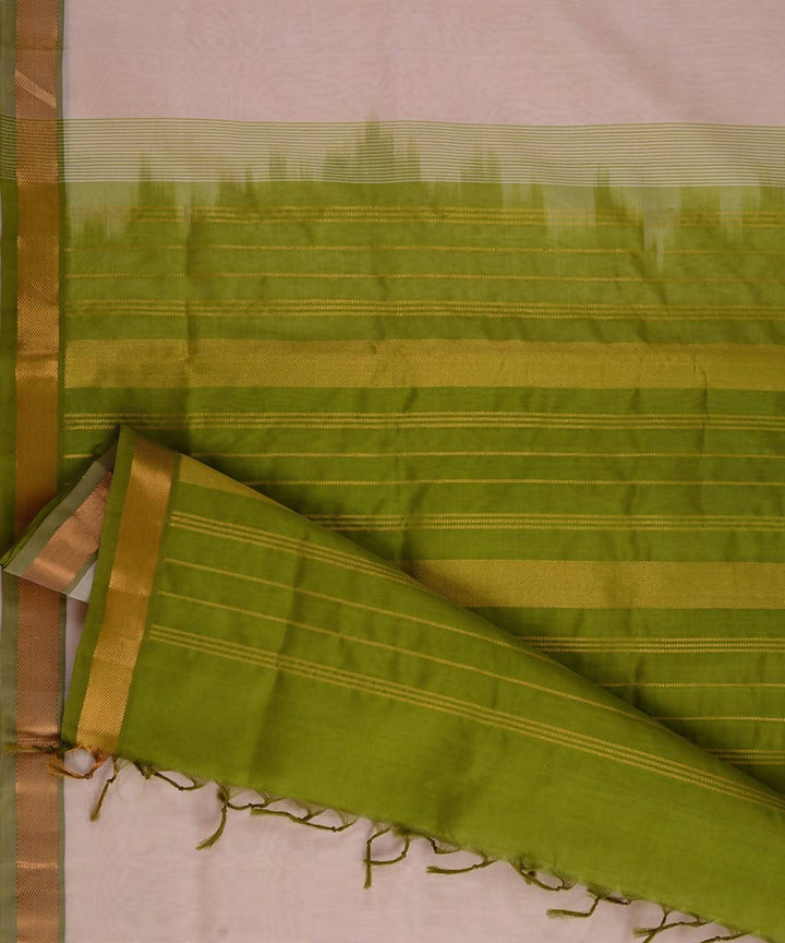 Offwhite kanjivaram silk cotton saree with green border