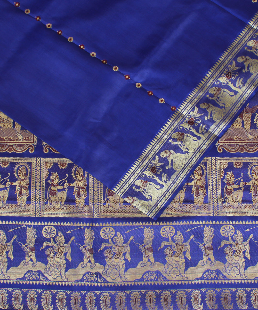 Royal blue handwoven silk baluchari saree