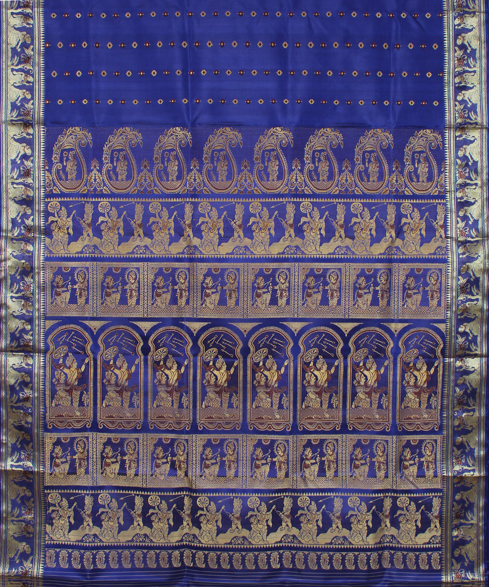 Royal blue handwoven silk baluchari saree