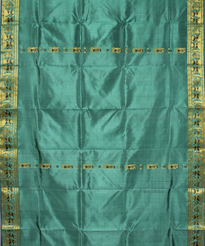 Pastel blue green handwoven silk baluchari saree