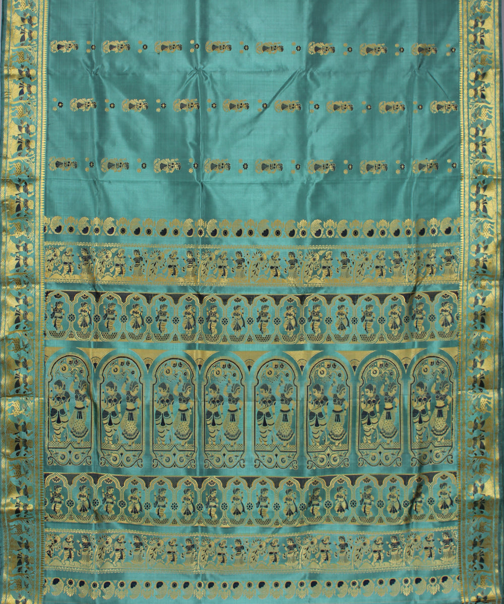 Pastel blue green handwoven silk baluchari saree