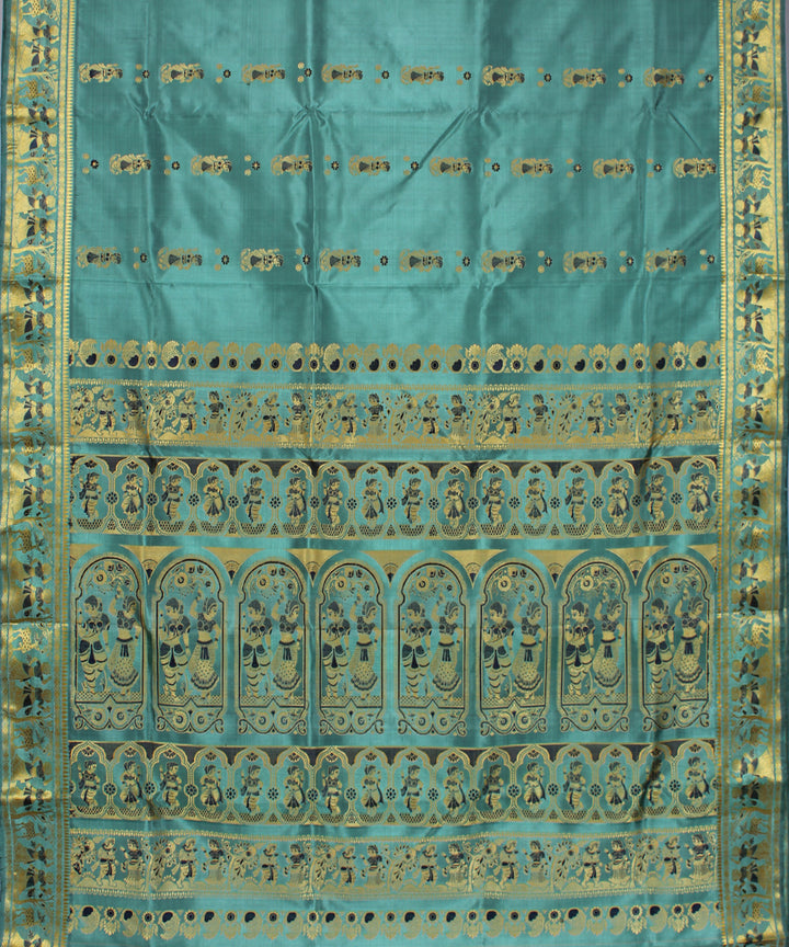Pastel blue green handwoven silk baluchari saree