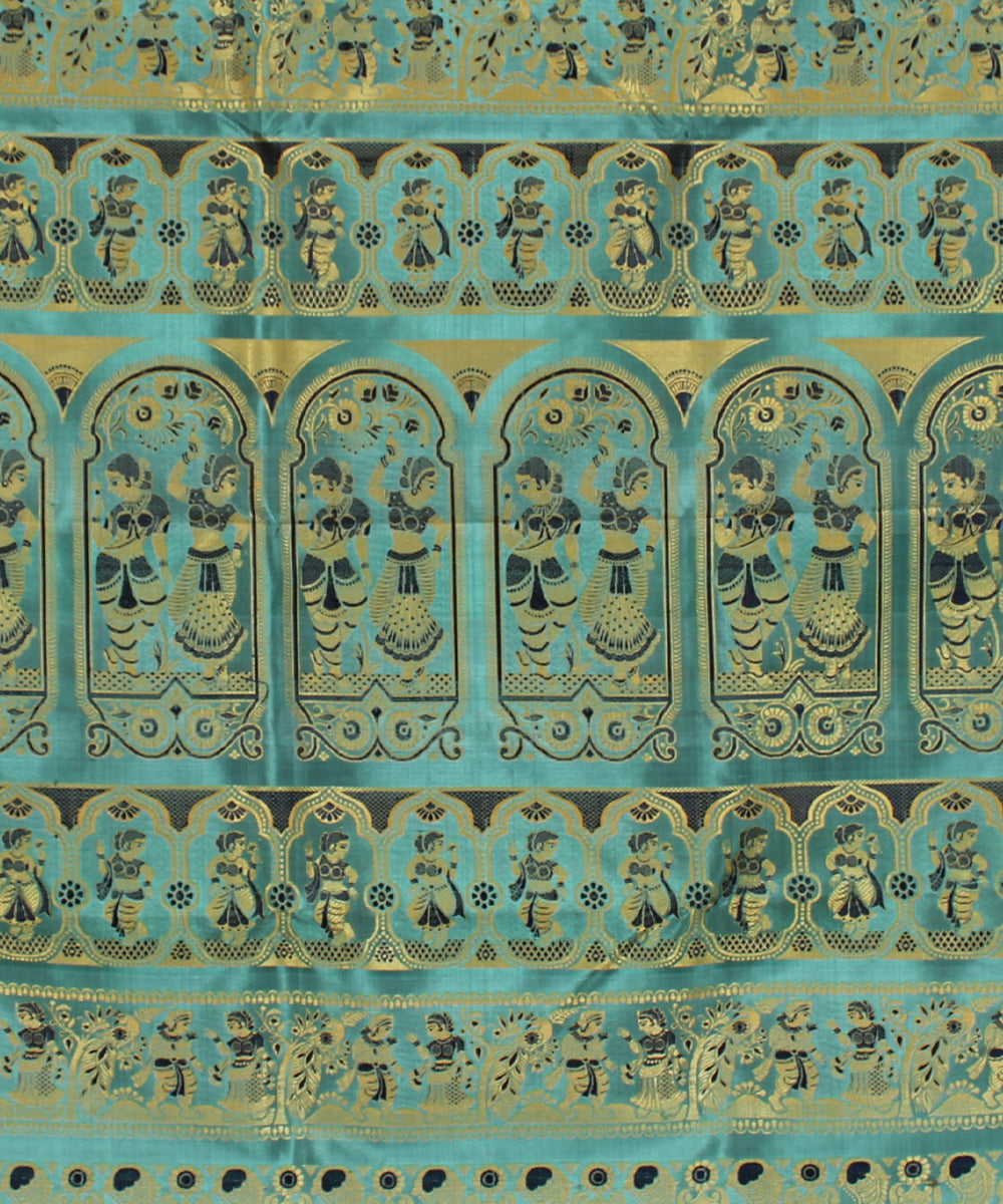 Pastel blue green handwoven silk baluchari saree