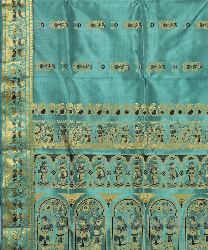 Pastel blue green handwoven silk baluchari saree