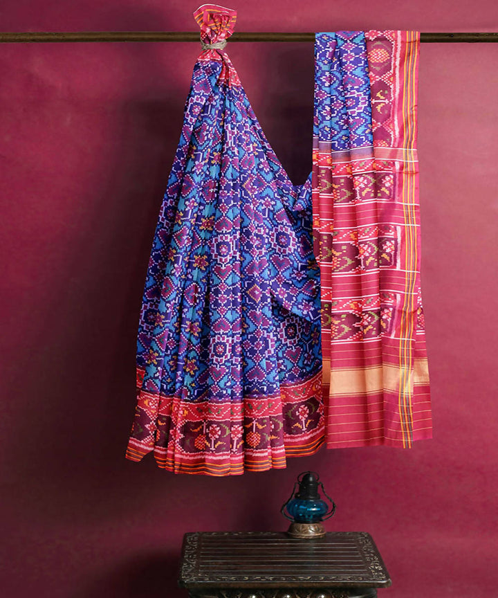 Blue red handwoven patola silk saree