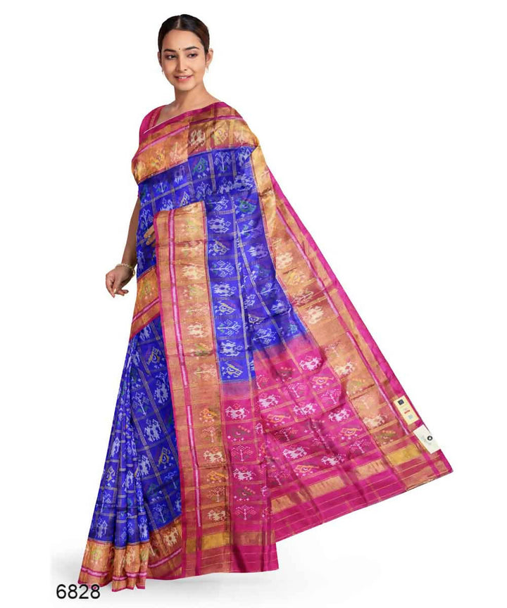 Navy blue pink handloom patola silk saree