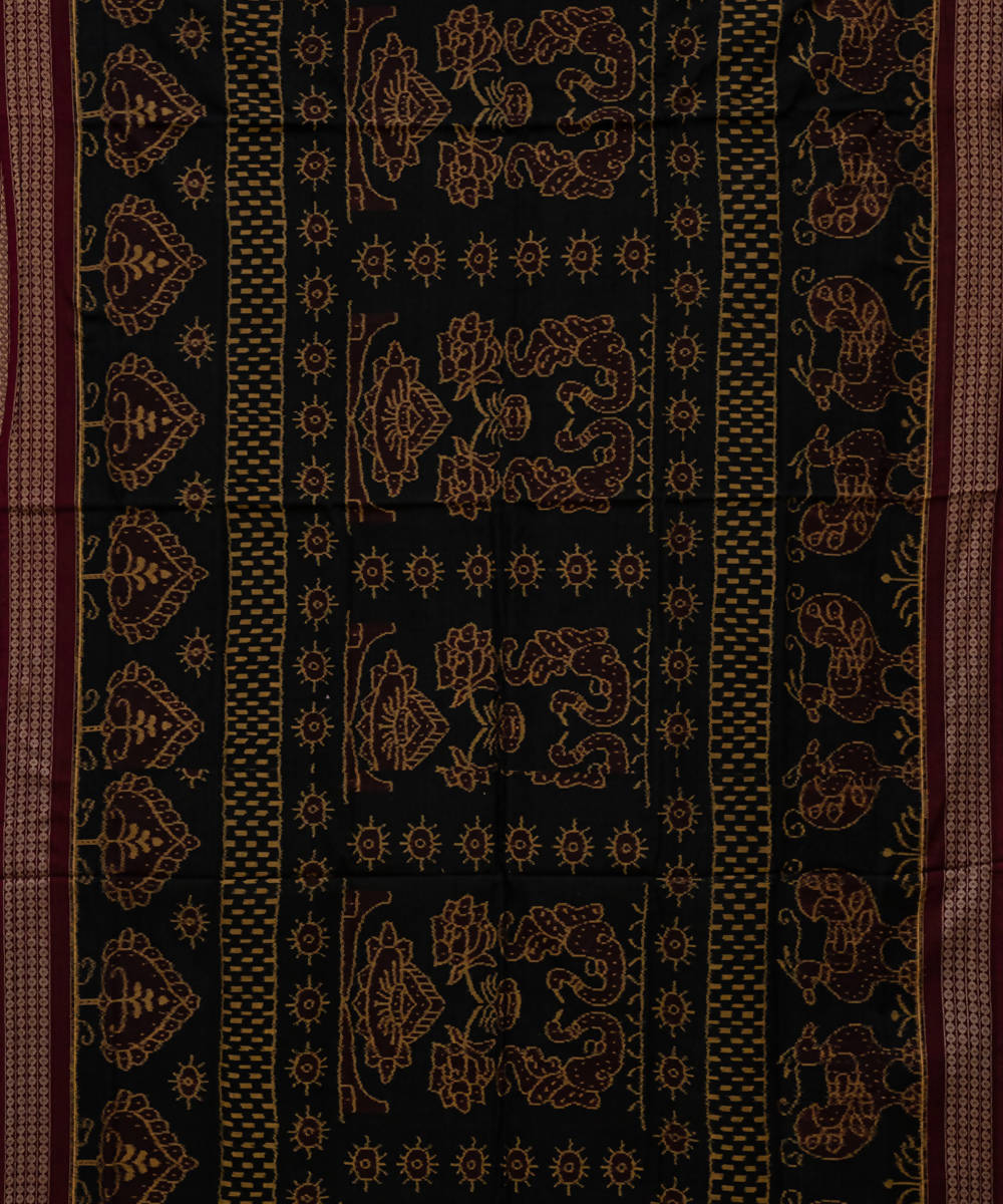 Black bulgarian rose handloom cotton sambalpuri saree