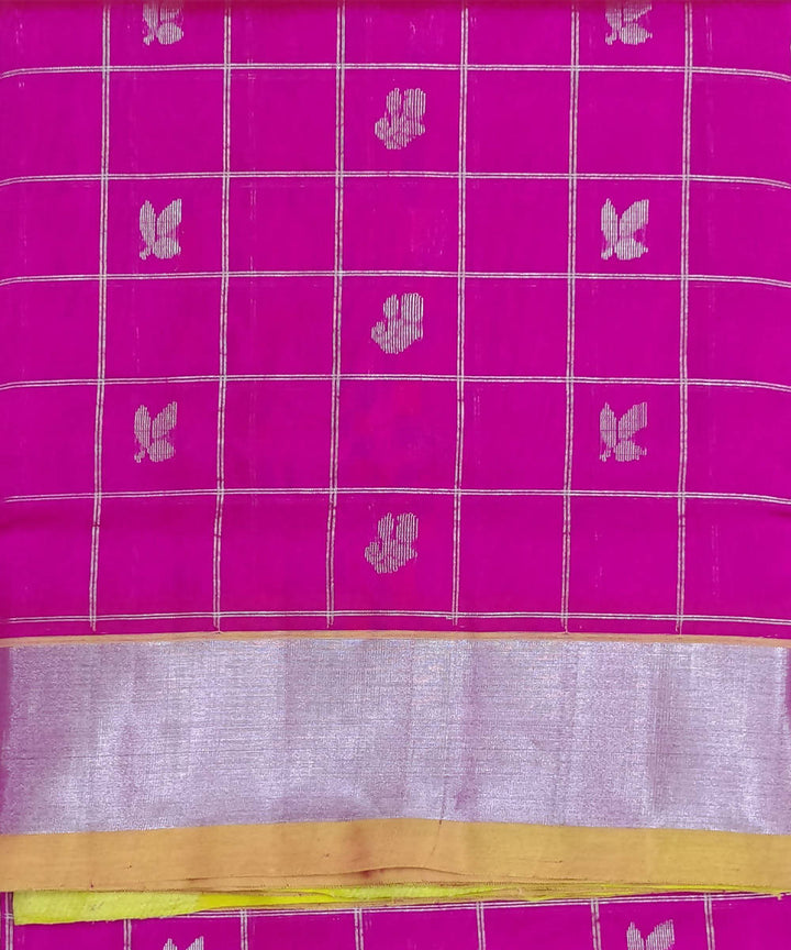 Pink Mustard Zari Checks Handwoven Sico Venkatagiri Saree