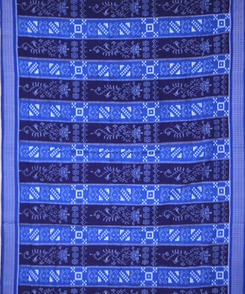 Light and dark blue handwoven cotton ikat sambalpuri saree