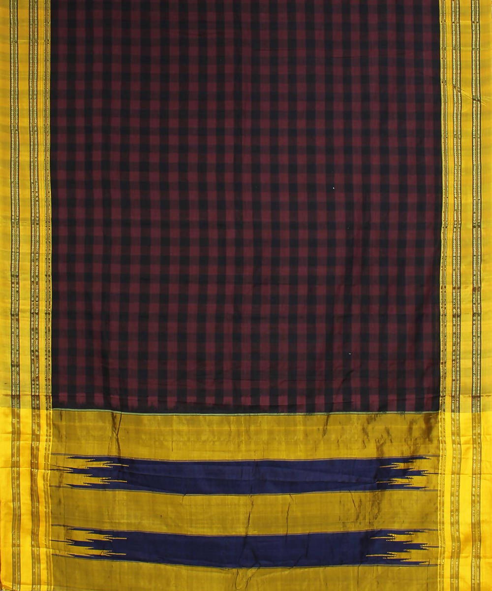 maroon black checks handwoven gomi teni border ilkal saree