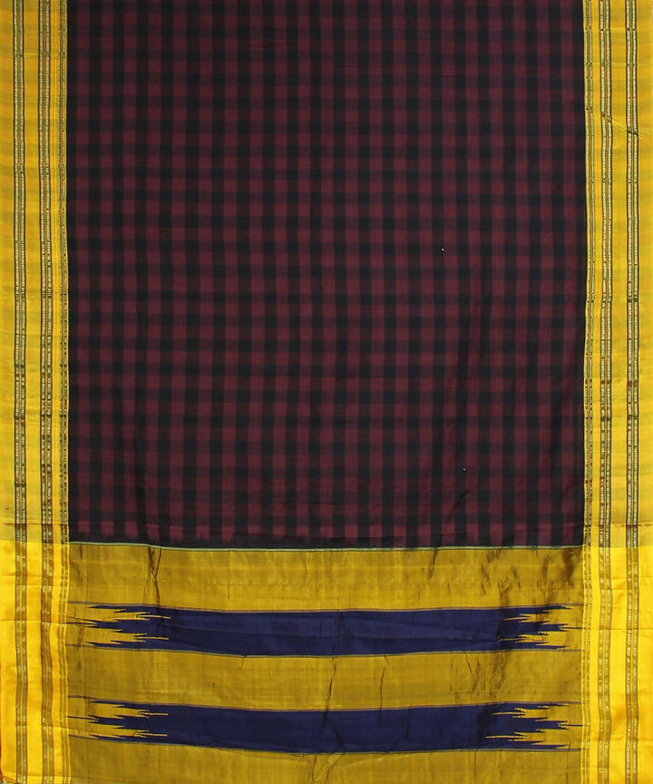 maroon black checks handwoven gomi teni border ilkal saree