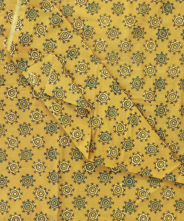 Yellow natural dye hand block print cotton fabric