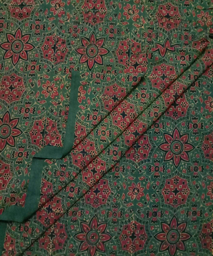 Green maroon natural dye ajrakh print handspun handloom cotton fabric