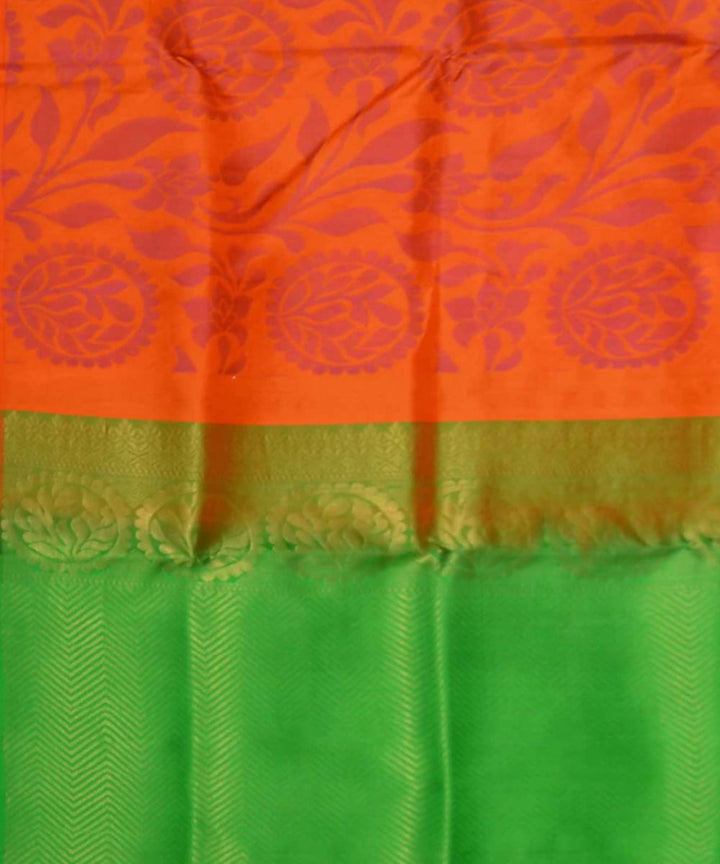 Orange Green Handloom Soft Silk Saree