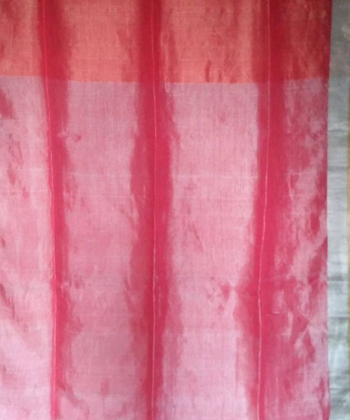 Peach pink and zari bengal handwoven linen saree