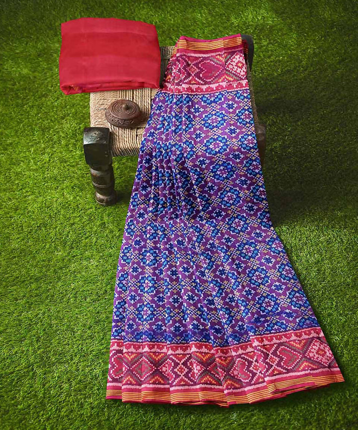 Purple red handwoven patola silk saree