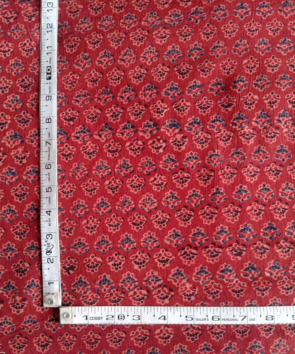 ajrakh red blue print organic handspun cotton kurta fabric