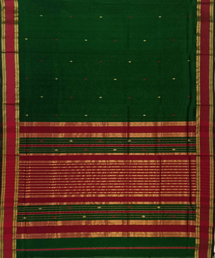 Maheshwari Handloom Dark Green Cotton Silk Saree