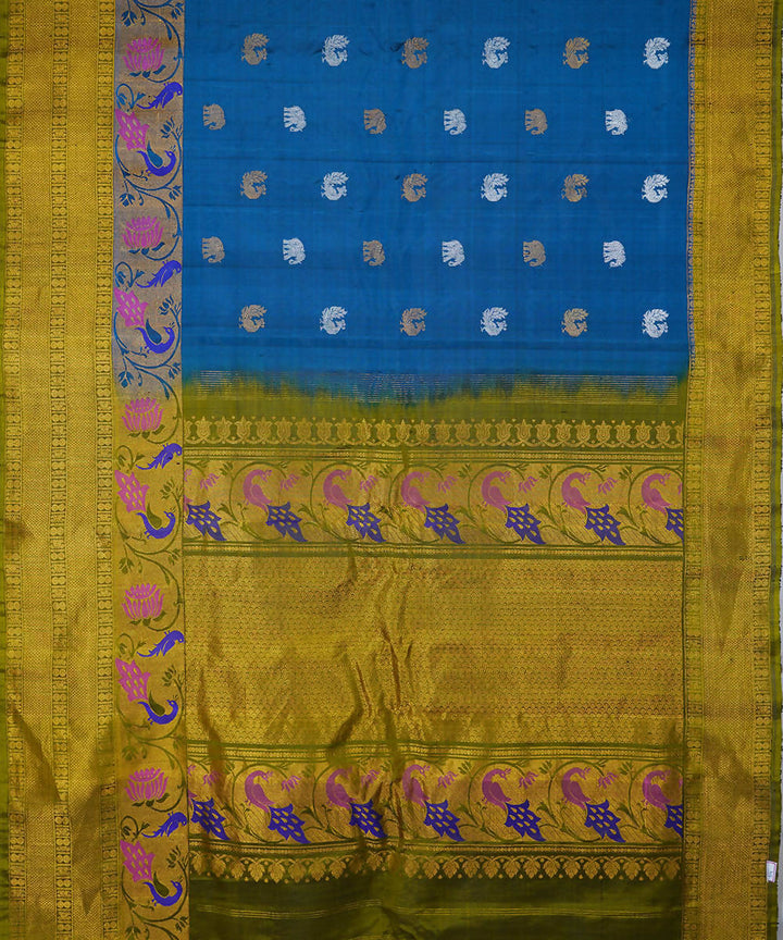 Catalina blue handwoven silk gadwal saree