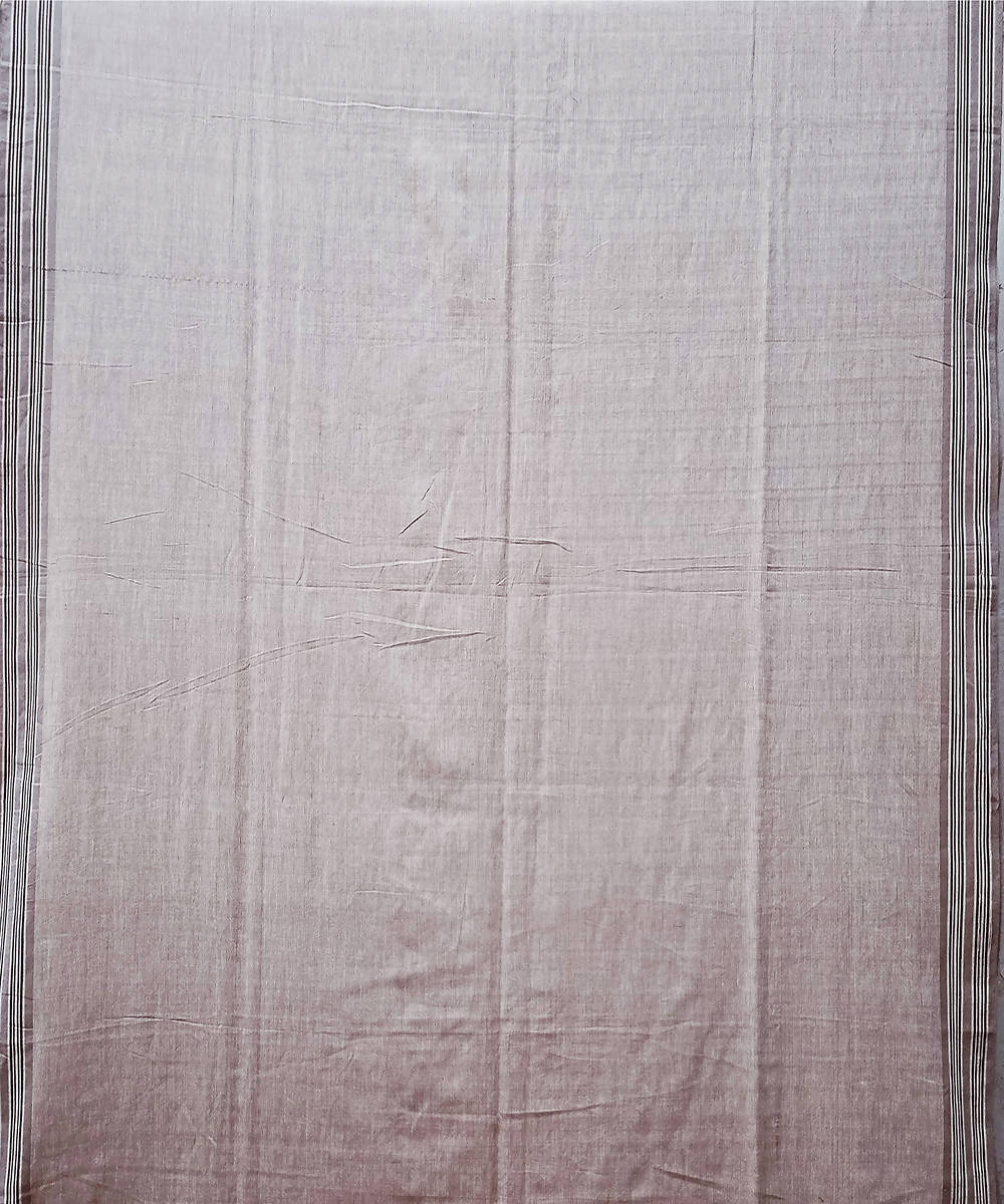 Light brown black handwoven extra weft cotton saree