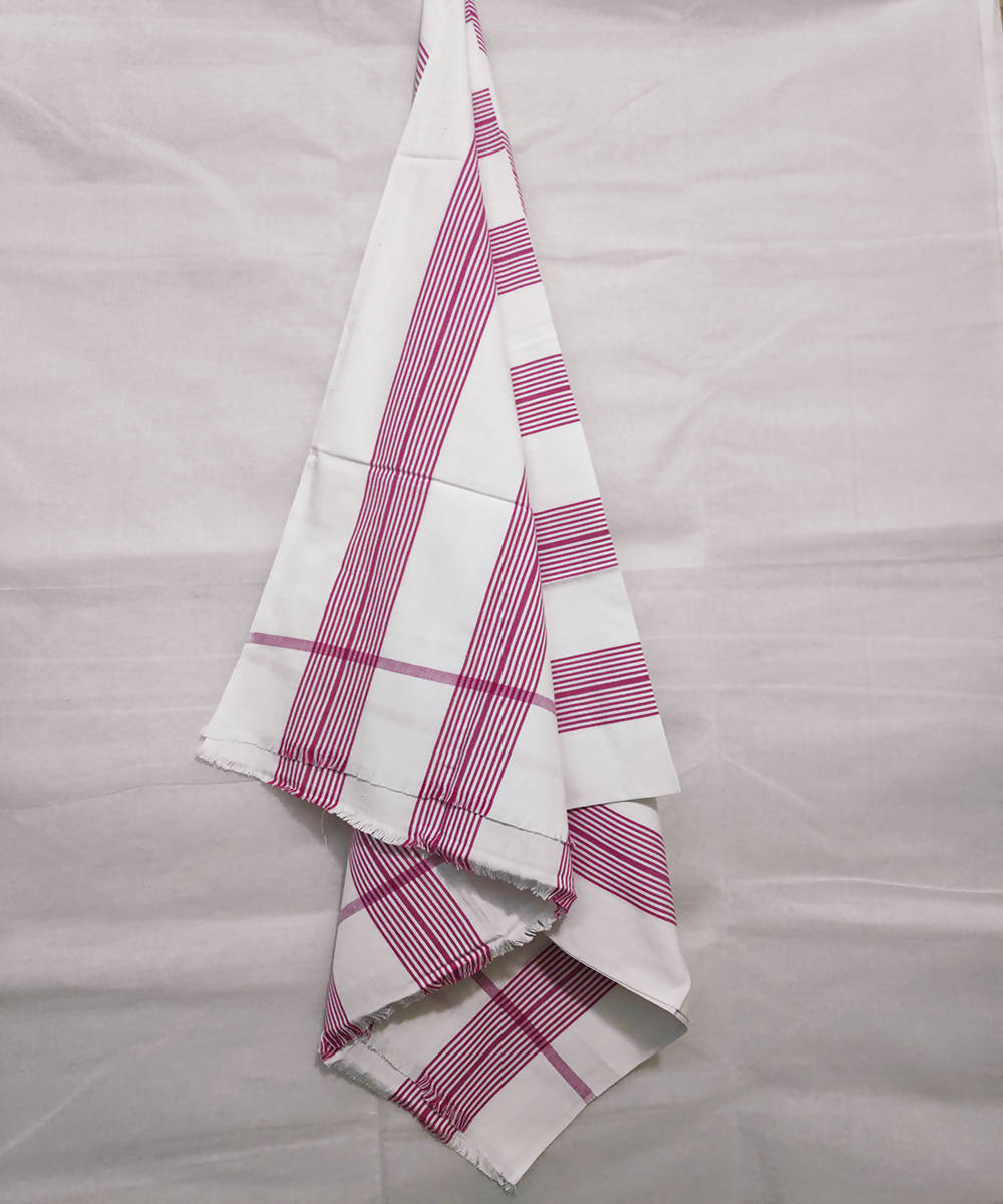 White and light pink stripes handwoven cotton towel