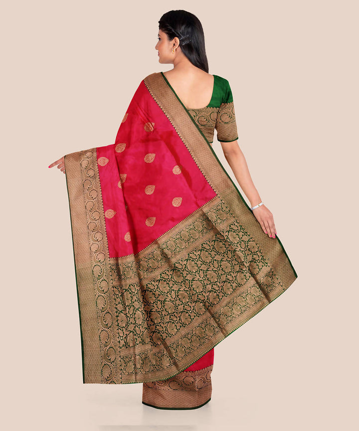 Bright pink handwoven silk banarasi saree