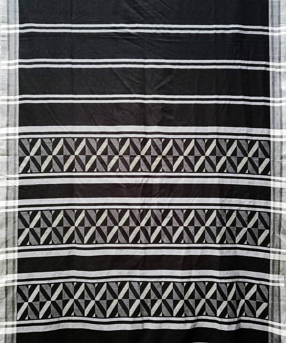 Black white handmade extra weft cotton saree