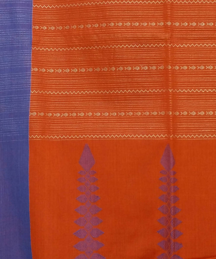 Orange Blue Handspun Handwoven Cotton Saree