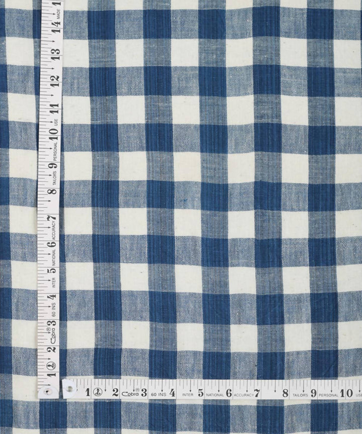 Blue white checks handwoven cotton upholstery fabric