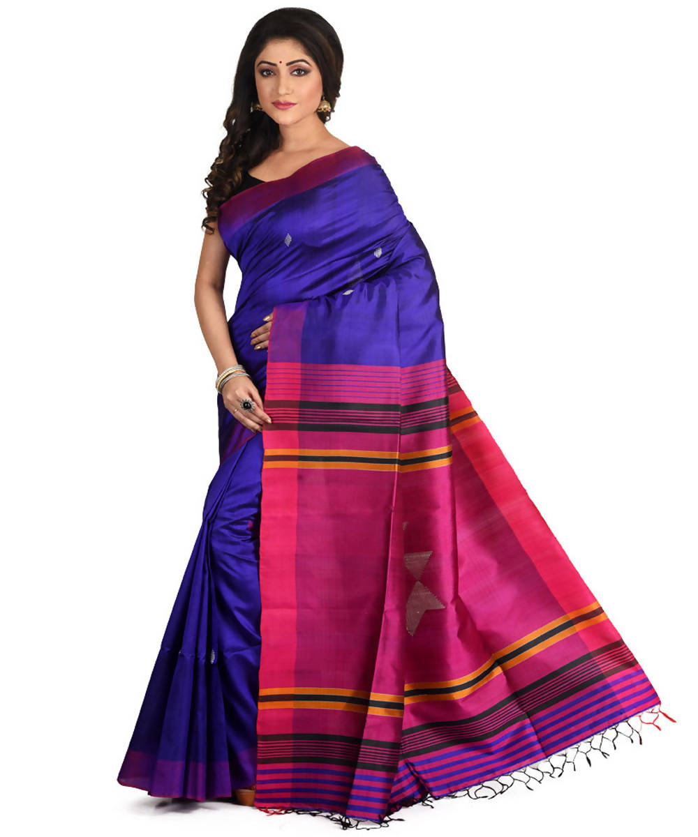 Resham shilpi exclusive blue bengal silk saree with handwoven design