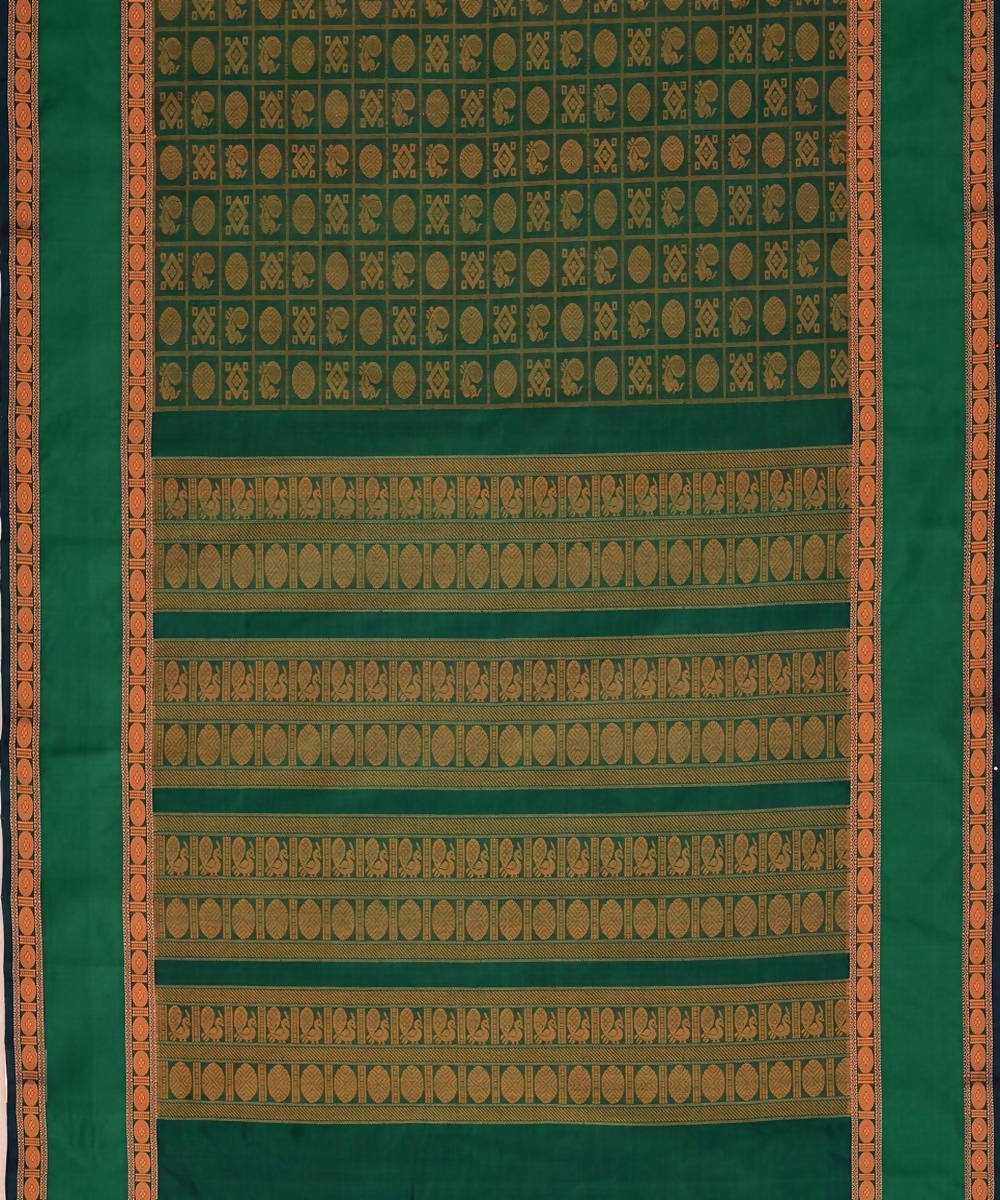 Bottle green kanchi silkcotton saree ayiram 1000 butta rudraksh border