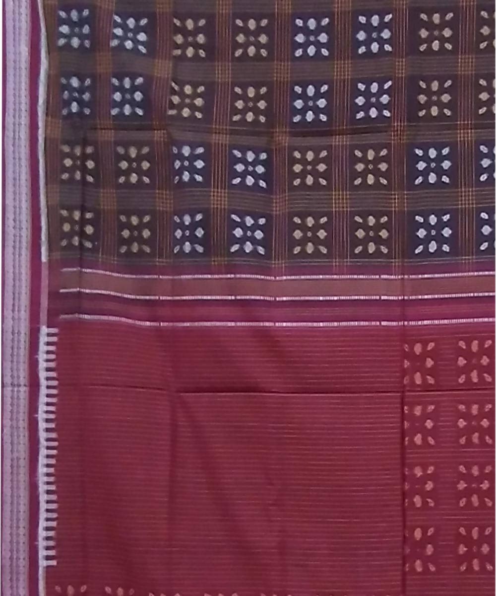 Brown handwoven cotton sambalpuri saree