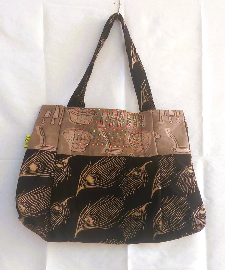 Black brown handcrafted vegetable dyed cloth bag