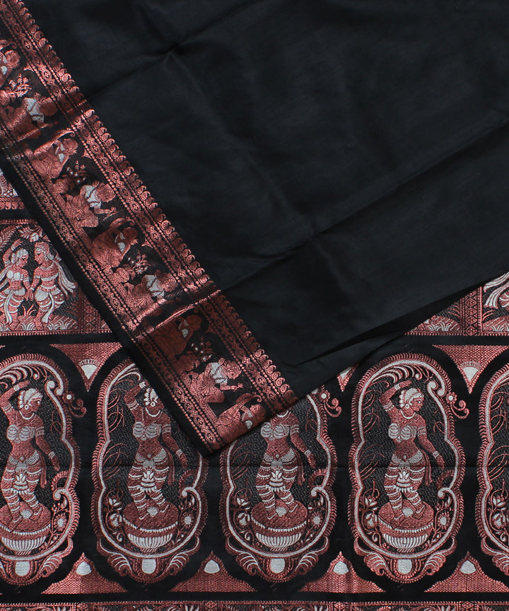 Black with copper zari motifs handwoven silk baluchari saree